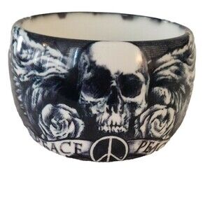 Skull Peace Bangle Bracelet Grey White Tattoo Rose Print